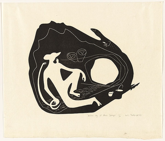 Artist: Thake, Eric. | Title: Hollow log at Alice Springs | Date: 1948 | Technique: linocut, printed in black ink, from one block Artist: Thake, Eric. | Title: Hollow log at Alice Springs | Date: 1948 | Technique: linocut, printed in black ink, from one block
