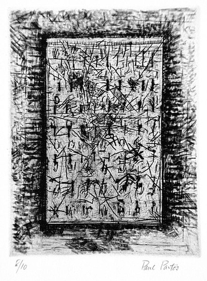 Artist: b'Partos, Paul.' | Title: b'not titled' | Date: 1985 | Technique: b'etching, rocker, printed in black ink with plate-tone, from one plate' Artist: b'Partos, Paul.' | Title: b'not titled' | Date: 1985 | Technique: b'etching, rocker, printed in black ink with plate-tone, from one plate'