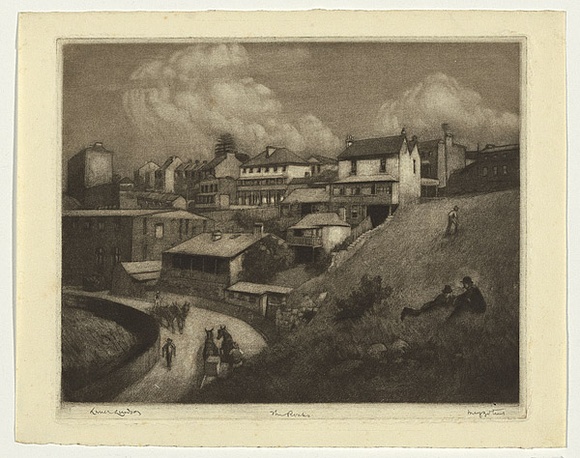 Artist: b'LINDSAY, Lionel' | Title: b'The Rocks, Sydney' | Date: 1911 | Technique: b'mezzotint and etching, printed in black ink, with plate-tone' | Copyright: b'Courtesy of the National Library of Australia' Artist: b'LINDSAY, Lionel' | Title: b'The Rocks, Sydney' | Date: 1911 | Technique: b'mezzotint and etching, printed in black ink, with plate-tone' | Copyright: b'Courtesy of the National Library of Australia'