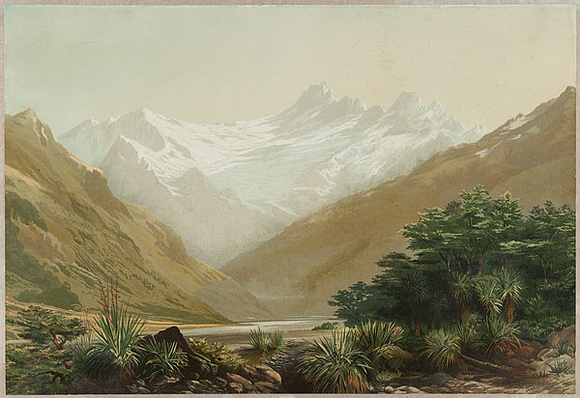 Title: b'Mount Aspiring from Matakitaki Valley.' | Date: 1879 | Technique: b'lithograph, printed in colour, from multiple stones' Title: b'Mount Aspiring from Matakitaki Valley.' | Date: 1879 | Technique: b'lithograph, printed in colour, from multiple stones'