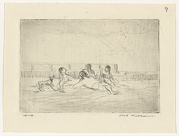 Artist: b'WILLIAMS, Fred' | Title: b'Picture framers picnic' | Date: 1954-66 | Technique: b'drypoint, etching, printed in black ink, from one zinc plate' | Copyright: b'\xc2\xa9 Fred Williams Estate' Artist: b'WILLIAMS, Fred' | Title: b'Picture framers picnic' | Date: 1954-66 | Technique: b'drypoint, etching, printed in black ink, from one zinc plate' | Copyright: b'\xc2\xa9 Fred Williams Estate'