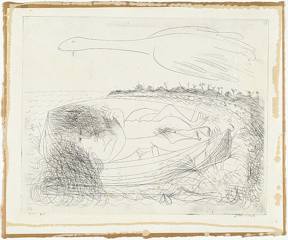 Artist: b'BOYD, Arthur' | Title: b'Lovers in a boat.' | Date: (1968-69) | Technique: b'etching, printed in black ink, from one plate' | Copyright: b'Reproduced with permission of Bundanon Trust' Artist: b'BOYD, Arthur' | Title: b'Lovers in a boat.' | Date: (1968-69) | Technique: b'etching, printed in black ink, from one plate' | Copyright: b'Reproduced with permission of Bundanon Trust'