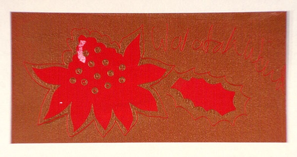 Artist: b'Jackson, Linda.' | Title: b'Greeting card: Waratah' | Technique: b'screenprint, printed in colour, from multiple stencils; fibre tipped pen additions' Artist: b'Jackson, Linda.' | Title: b'Greeting card: Waratah' | Technique: b'screenprint, printed in colour, from multiple stencils; fibre tipped pen additions'