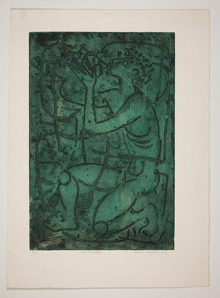 Artist: b'Haxton, Elaine' | Title: bTriton's call | Date: 1967 | Technique: b'open-bite etching, printed in blue-green ink, from one plate' Artist: b'Haxton, Elaine' | Title: bTriton's call | Date: 1967 | Technique: b'open-bite etching, printed in blue-green ink, from one plate'