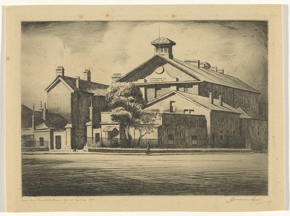 Artist: b'Beck, Leonard' | Title: b'Hyde Park Barracks, Queens Square, Sydney.' | Date: c.1930 | Technique: b'etching, printed in black ink, from one plate' Artist: b'Beck, Leonard' | Title: b'Hyde Park Barracks, Queens Square, Sydney.' | Date: c.1930 | Technique: b'etching, printed in black ink, from one plate'