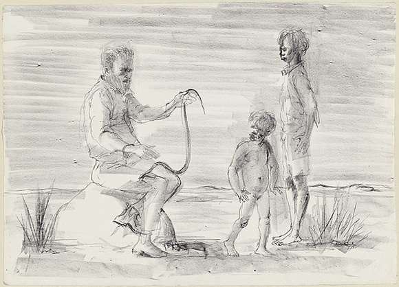 Artist: Drysdale, Russell. | Title: The snake man | Date: 1964 | Technique: lithograph, printed in black ink, from one plate | Copyright: © Estate of Russell Drysdale