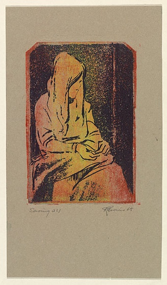Artist: b'EWINS, Rod' | Title: b'Sewing.' | Date: 1965 | Technique: b'etching, printed in black ink, from one magnesium alloy plate'