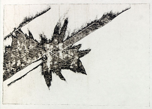 Artist: b'Roberts, Neil.' | Title: b'Eruptions 12' | Date: 1991 | Technique: b'pigment-transfer, printed in brown ink, from one bitumen paper plate' Artist: b'Roberts, Neil.' | Title: b'Eruptions 12' | Date: 1991 | Technique: b'pigment-transfer, printed in brown ink, from one bitumen paper plate'