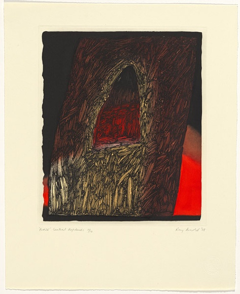 Artist: b'ARNOLD, Raymond' | Title: b'Blaze, Central Highlands.' | Date: 1980 | Technique: b'etching, printed in black ink, from one plate' Artist: b'ARNOLD, Raymond' | Title: b'Blaze, Central Highlands.' | Date: 1980 | Technique: b'etching, printed in black ink, from one plate'