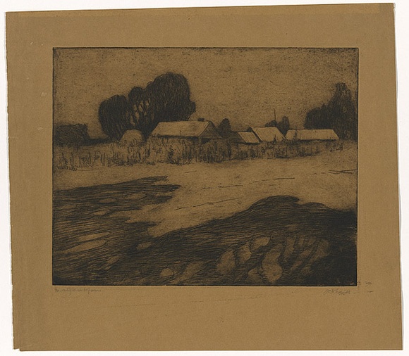 Artist: b'Traill, Jessie.' | Title: b'Moonlight at the farm' | Date: c.1912 | Technique: b'etching, printed in black ink with plate-tone, from one plate' Artist: b'Traill, Jessie.' | Title: b'Moonlight at the farm' | Date: c.1912 | Technique: b'etching, printed in black ink with plate-tone, from one plate'