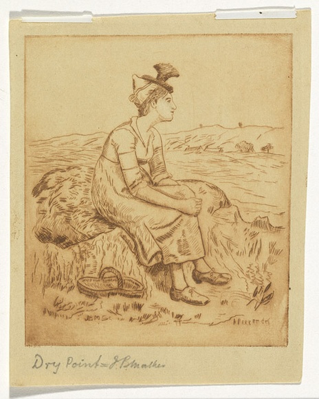 Artist: b'Mather, John Baxter.' | Title: b'(Peasant girl)' | Date: c.1894 | Technique: b'drypoint, printed in brown ink with plate-tone, from one plate' Artist: b'Mather, John Baxter.' | Title: b'(Peasant girl)' | Date: c.1894 | Technique: b'drypoint, printed in brown ink with plate-tone, from one plate'
