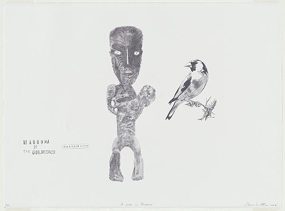 Artist: b'Cotton, Shane.' | Title: b'A walk in paradise.' | Date: 2004 | Technique: b'lithograph, printed in black ink, from one stone' | Copyright: b'\xc2\xa9 Shane Cotton, represented by Sherman Galleries, Sydney' Artist: b'Cotton, Shane.' | Title: b'A walk in paradise.' | Date: 2004 | Technique: b'lithograph, printed in black ink, from one stone' | Copyright: b'\xc2\xa9 Shane Cotton, represented by Sherman Galleries, Sydney'