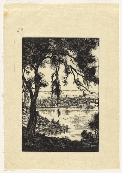 Artist: b'TRETHOWAN, Edith' | Title: bMount's Bay Road towards Perth. | Date: c.1930 | Technique: b'wood-engraving, printed in black ink, from one block' Artist: b'TRETHOWAN, Edith' | Title: bMount's Bay Road towards Perth. | Date: c.1930 | Technique: b'wood-engraving, printed in black ink, from one block'