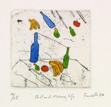 Artist: Fransella, Graham. | Title: 'Still and moving life'. | Date: 1980 | Technique: etching and aquatint, printed in black ink, from one plate; hand-coloured | Copyright: Courtesy of the artist