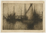 Artist: LONG, Sydney | Title: The harbour, St.Ives | Date: 1920 | Technique: softground-etching with burnishing, printed in brown ink with plate-tone, from one zinc plate | Copyright: Reproduced with the kind permission of the Ophthalmic Research Institute of Australia