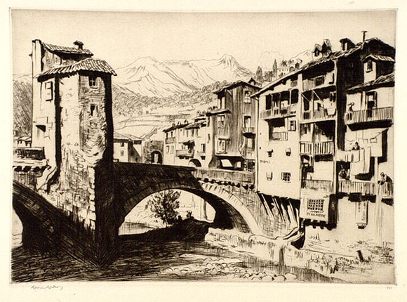 Artist: b'LINDSAY, Lionel' | Title: b'Sospel, France' | Date: 1927 | Technique: b'drypoint, printed in brown ink, from one plate' | Copyright: b'Courtesy of the National Library of Australia'