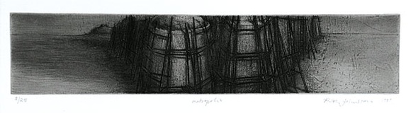 Artist: b'Johnstone, Ruth.' | Title: b'Metropolis.' | Date: 1989 | Technique: b'etching and roulette, printed in black ink with plate-tone, from one plate' Artist: b'Johnstone, Ruth.' | Title: b'Metropolis.' | Date: 1989 | Technique: b'etching and roulette, printed in black ink with plate-tone, from one plate'