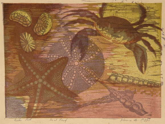 Artist: Higgs, Florence. | Title: Rock pool | Date: 1954 (about) | Technique: linocut, printed in colour inks, from multiple blocks