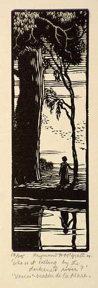 Artist: b'McGrath, Raymond.' | Title: b'Who is it calling by the darkened river?' | Date: 1924 | Technique: b'wood-engraving, printed in black ink, from one block' Artist: b'McGrath, Raymond.' | Title: b'Who is it calling by the darkened river?' | Date: 1924 | Technique: b'wood-engraving, printed in black ink, from one block'
