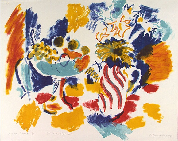 Artist: b'Churcher, Roy.' | Title: b'Still life II' | Date: 1984 | Technique: b'lithograph, printed in colour, from four zinc plates' Artist: b'Churcher, Roy.' | Title: b'Still life II' | Date: 1984 | Technique: b'lithograph, printed in colour, from four zinc plates'