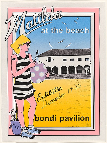 Artist: b'Gee, Angela.' | Title: b'Matilda at the beach.' | Date: 1981 | Technique: b'screenprint, printed in colour, from four stencils' | Copyright: b'Courtesy of Angela Gee' Artist: b'Gee, Angela.' | Title: b'Matilda at the beach.' | Date: 1981 | Technique: b'screenprint, printed in colour, from four stencils' | Copyright: b'Courtesy of Angela Gee'