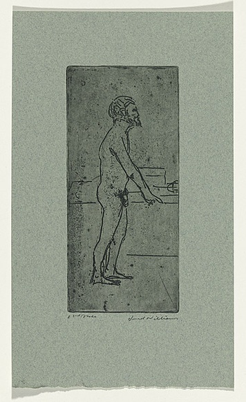Artist: b'WILLIAMS, Fred' | Title: b'The bath' | Date: 1955-56 | Technique: b'etching, aquatint, rough biting, printed in black ink, from one zinc plate' | Copyright: b'\xc2\xa9 Fred Williams Estate' Artist: b'WILLIAMS, Fred' | Title: b'The bath' | Date: 1955-56 | Technique: b'etching, aquatint, rough biting, printed in black ink, from one zinc plate' | Copyright: b'\xc2\xa9 Fred Williams Estate'