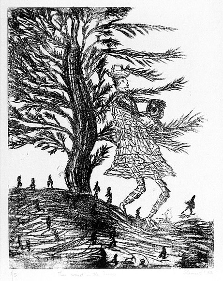 Artist: b'Shearer, Mitzi.' | Title: b'The wind in the trees' | Date: 1980 | Technique: b'lithograph, printed in black ink, from one plate' Artist: b'Shearer, Mitzi.' | Title: b'The wind in the trees' | Date: 1980 | Technique: b'lithograph, printed in black ink, from one plate'
