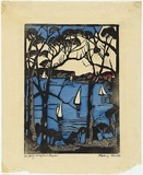 Artist: PRESTON, Margaret | Title: Sydney Heads [2]. | Date: 1925 | Technique: woodcut, printed in black ink, from one block; hand-coloured | Copyright: © Margaret Preston. Licensed by VISCOPY, Australia