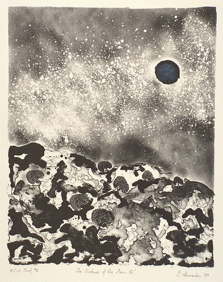 Artist: b'Alexander, Leanne.' | Title: b'The distance from the moon VI' | Date: 1989 | Technique: b'lithograph, printed in black ink, from one stone' Artist: b'Alexander, Leanne.' | Title: b'The distance from the moon VI' | Date: 1989 | Technique: b'lithograph, printed in black ink, from one stone'