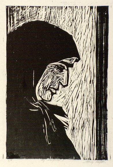 Artist: b'Clifton, Nancy.' | Title: b'My neighbour 1.' | Date: 1979 | Technique: b'woodcut, hand-printed in black ink, from one block' Artist: b'Clifton, Nancy.' | Title: b'My neighbour 1.' | Date: 1979 | Technique: b'woodcut, hand-printed in black ink, from one block'