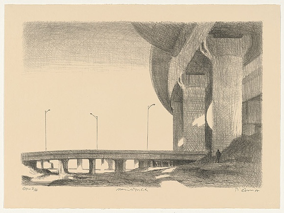 Artist: b'AMOR, Rick' | Title: b'Morning in the city' | Date: 2000, August | Technique: b'lithograph, printed in black ink, from one plate' | Copyright: b'Image reproduced courtesy the artist and Niagara Galleries, Melbourne' Artist: b'AMOR, Rick' | Title: b'Morning in the city' | Date: 2000, August | Technique: b'lithograph, printed in black ink, from one plate' | Copyright: b'Image reproduced courtesy the artist and Niagara Galleries, Melbourne'