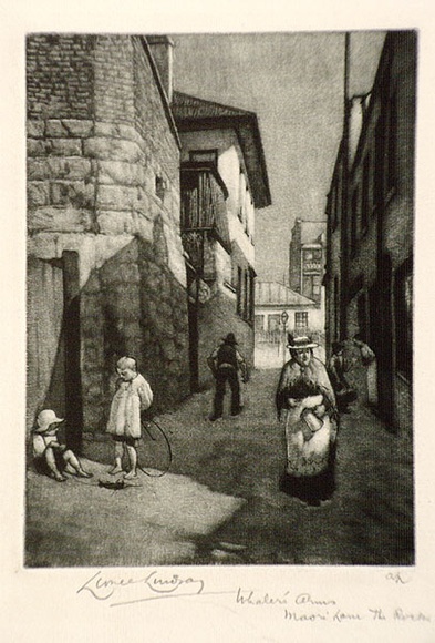 Artist: b'LINDSAY, Lionel' | Title: bWhaler's Arms, Maori Lane, the Rocks | Date: 1912 | Technique: b'mezzotint and etching, printed in blue/black ink, from one plate' | Copyright: b'Courtesy of the National Library of Australia' Artist: b'LINDSAY, Lionel' | Title: bWhaler's Arms, Maori Lane, the Rocks | Date: 1912 | Technique: b'mezzotint and etching, printed in blue/black ink, from one plate' | Copyright: b'Courtesy of the National Library of Australia'