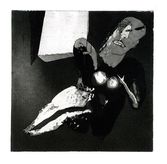 Artist: b'BALDESSIN, George' | Title: b'Personage and window.' | Date: 1965 | Technique: b'etching and aquatint, printed in black ink, from one plate' Artist: b'BALDESSIN, George' | Title: b'Personage and window.' | Date: 1965 | Technique: b'etching and aquatint, printed in black ink, from one plate'