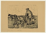 Artist: Groblicka, Lidia | Title: Goats, man and child | Date: 1956-57 | Technique: woodcut, printed in black ink, from one block