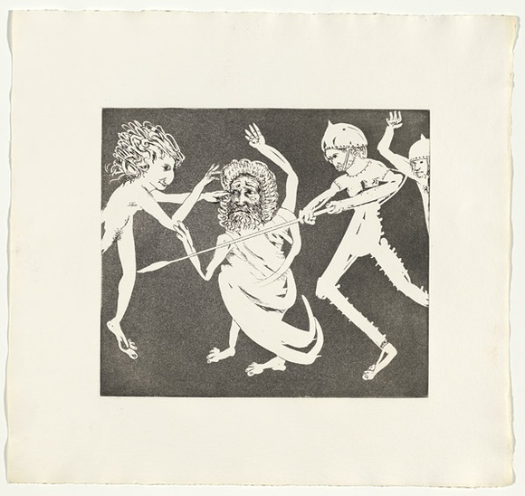 Artist: b'BOYD, Arthur' | Title: b'Magistrate to his guards.' | Date: (1970) | Technique: b'etching and aquatint, printed in black ink, from one plate' | Copyright: b'Reproduced with permission of Bundanon Trust' Artist: b'BOYD, Arthur' | Title: b'Magistrate to his guards.' | Date: (1970) | Technique: b'etching and aquatint, printed in black ink, from one plate' | Copyright: b'Reproduced with permission of Bundanon Trust'