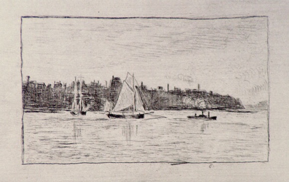 Artist: b'SIDMAN, William' | Title: b'Darling Harbour' | Date: 1890s | Technique: b'etching, printed in black ink with plate-tone, from one copper plate' Artist: b'SIDMAN, William' | Title: b'Darling Harbour' | Date: 1890s | Technique: b'etching, printed in black ink with plate-tone, from one copper plate'