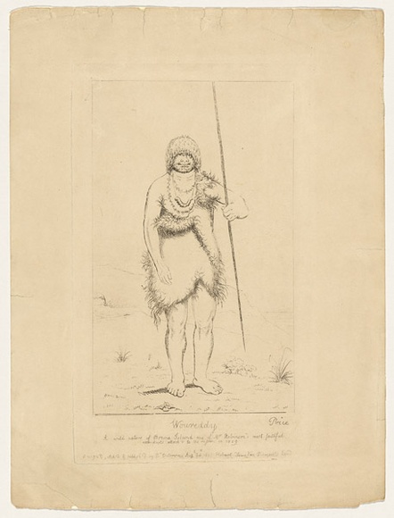 Artist: Duterrau, Benjamin. | Title: Woureddy, a wild native of Brune Island. | Date: 1835 | Technique: etching, printed in black ink, from one plate