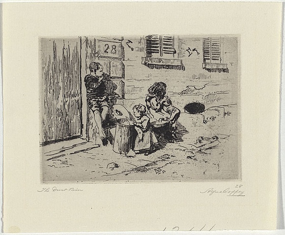 Artist: Coffey, Alfred. | Title: The dust bin. | Date: 1928 | Technique: etching and aquatint, printed in black ink with plate-tone, from one plate Artist: Coffey, Alfred. | Title: The dust bin. | Date: 1928 | Technique: etching and aquatint, printed in black ink with plate-tone, from one plate