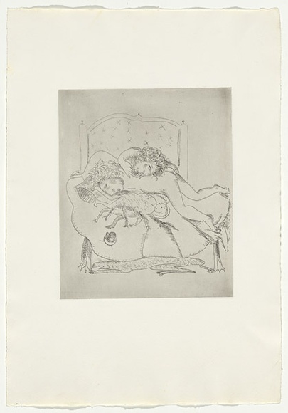 Artist: b'BOYD, Arthur' | Title: b'(Figures on a bed with a spider and a tea cup) (variant II).' | Date: 1970 | Technique: b'etching, printed in black ink, from one plate' | Copyright: b'Reproduced with permission of Bundanon Trust' Artist: b'BOYD, Arthur' | Title: b'(Figures on a bed with a spider and a tea cup) (variant II).' | Date: 1970 | Technique: b'etching, printed in black ink, from one plate' | Copyright: b'Reproduced with permission of Bundanon Trust'