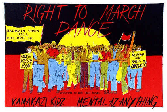 Artist: b'Bogart, Bridget.' | Title: b'Right to march dance.' | Date: 1978 | Technique: b'screenprint, printed in colour, from multiple stencils' Artist: b'Bogart, Bridget.' | Title: b'Right to march dance.' | Date: 1978 | Technique: b'screenprint, printed in colour, from multiple stencils'