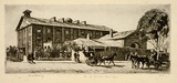 Artist: LINDSAY, Lionel | Title: Old Barracks, Hyde Park | Date: 1912 | Technique: etching and aquatint, printed in brown ink with plate-tone in brown ink, from one plate | Copyright: Courtesy of the National Library of Australia