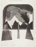 Artist: BALDESSIN, George | Title: Personage and window II. | Date: 1972 | Technique: etching and aquatint, printed in black ink, from four shaped plates.