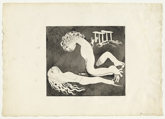 Artist: b'BOYD, Arthur' | Title: b'Myrrhine and Kinesias. Variant of no. 16.' | Date: (1970) | Technique: b'etching and aquatint, printed in black ink, from one plate' | Copyright: b'Reproduced with permission of Bundanon Trust' Artist: b'BOYD, Arthur' | Title: b'Myrrhine and Kinesias. Variant of no. 16.' | Date: (1970) | Technique: b'etching and aquatint, printed in black ink, from one plate' | Copyright: b'Reproduced with permission of Bundanon Trust'
