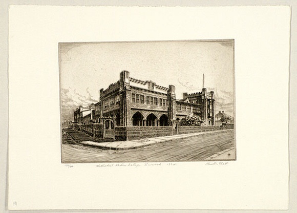 Artist: b'PLATT, Austin' | Title: b'Methodist Ladies College, Burwood' | Date: 1934 | Technique: b'etching, printed in black ink, from one plate' Artist: b'PLATT, Austin' | Title: b'Methodist Ladies College, Burwood' | Date: 1934 | Technique: b'etching, printed in black ink, from one plate'