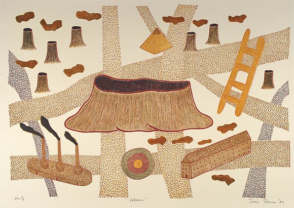 Artist: b'Bowen, Dean.' | Title: b'Volcano' | Date: 1989 | Technique: b'lithograph, printed in colour, from multiple stones' Artist: b'Bowen, Dean.' | Title: b'Volcano' | Date: 1989 | Technique: b'lithograph, printed in colour, from multiple stones'