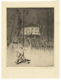 Artist: b'Nankivell, Frank A.' | Title: b'(Two young boys walking in front of house)' | Date: c.1932 | Technique: b'drypoint, printed in black ink with plate-tone, from one copper plate'