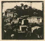 Artist: FIZELLE, Rah | Title: not titled [small Italian hill village]. | Date: (1928-30?) | Technique: wood-engraving, printed in black ink, from one block