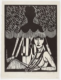 Artist: Klein, Deborah. | Title: The man behind | Date: 1991 | Technique: linocut, printed in black ink, from one block