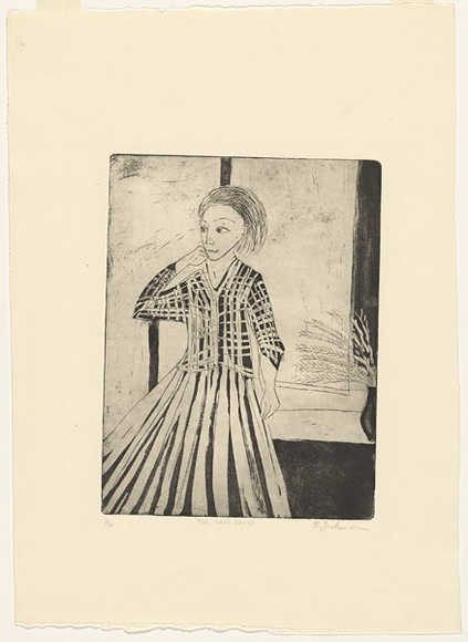 Artist: b'Dickerson, Robert.' | Title: b'The new dress.' | Date: 1978 | Technique: b'etching and aquatint, printed in black ink, from one zinc plate' Artist: b'Dickerson, Robert.' | Title: b'The new dress.' | Date: 1978 | Technique: b'etching and aquatint, printed in black ink, from one zinc plate'
