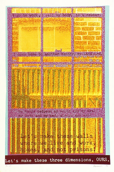 Artist: b'Newmarch, Ann.' | Title: bLet's make these three dimensions, ours | Date: 1975 | Technique: b'screenprint, printed in colour, from multiple stencils' Artist: b'Newmarch, Ann.' | Title: bLet's make these three dimensions, ours | Date: 1975 | Technique: b'screenprint, printed in colour, from multiple stencils'